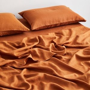 Bed Threads Full fitted 100% Flax Linen Sheet in Rust